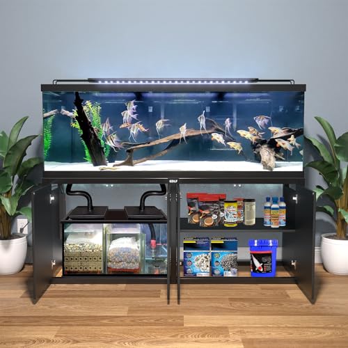 GDLF 125-150 Gallon Large Fish Tank Stand, Metal Aquarium Stand | 72.8"x18.9" Frame, Supports 2200 lbs, Heavy-Duty Metal Stand, Open Sump Storage, Fish Supplies Storage, 8-Outlet Power Strip