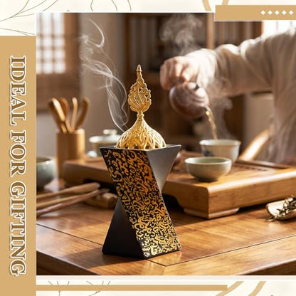 Zonon 2 Pcs Resin Incense Burners Bakhoor Burner with Tongs Charcoal Frankincense Censer Middle Eastern/Islamic Style Decorative for Yoga Spa Aromatherapy Meditation Office Home Decor (Black Gold)