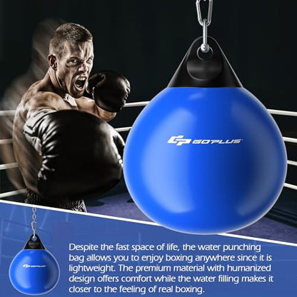 Goplus Water Aqua Bag, 21'' 180 Pound /18” 110 Pound Heavy Punching Bag with Adjustable Metal Chain, Water Injection Hose, Boxing Training Bag for Adults Fitness, MMA - style: Blue-21”, 180LBS