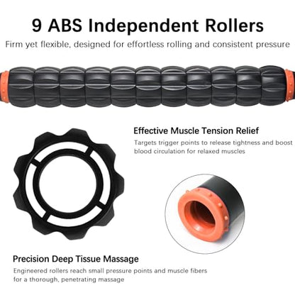Muscle Roller Massage Roller Stick- Deep Tissue Fascia Blaster for Myofascial Pain Relief, Lymphatic Drainage & Body Sculpting, Handheld Physical Therapy & Recovery Tool (Orange Black) - color: Orange Black