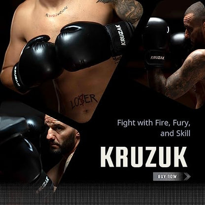 Kruzak Boxing Gloves for Men & Women, Sparring & Kickboxing Gloves, Muay Thai & MMA Gloves, 8-16 oz - color: Black, size: 10 oz