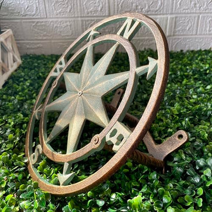 Verdigris Green Finish Cast Iron Nautical Compass Rose Wall Mounted Decorative Hanging Garden Hose Hanger - Hose Holder Organizer for Outdoor Spaces - 12 Inches in Diameter | Nautical Round Face, Holds Approximately 75 Feet, 5.5 Inch Deep, Bolts and Ancho