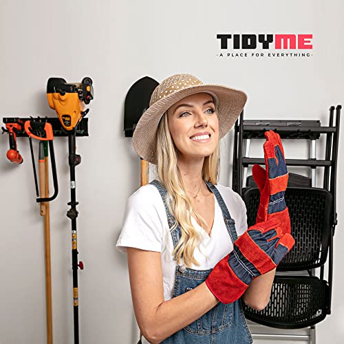 TIDYME Garage Tool Organizer Wall Mount, 80", 5 Racks 10 Hooks, 500 lbs | 500 lbs, anti-rust carbon steel, garden tool organizer & storage rack for garage organization, shovels, rakes & tools - size: 80" Carbon Steel with 5 Racks & 10 Hooks