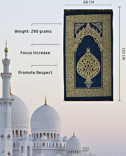 Prien Prayer Rug with Tasbih | Muslim Carpet | Praying Mat with Prayer Beads | Islamic Gifts for Women Men | Islam Portable Pray Set for Travel Kids Ramadan Namaz Hajj Umrah (Navy Blue) - color: Navy Blue