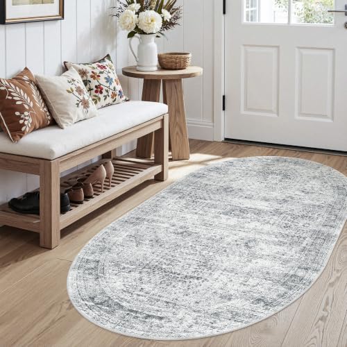 Soalmost Small Oval 3x5 Rug for Entryway Kitchen, Washable Area Rugs, Grey - color: Grey, size: 3' x 5' (Oval)