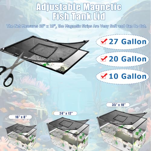 Magnetic Fish Tank Lid with Feeding Window, SEILETOO High Transparency Fish Tank Cover, Aquarium Lid Can be Cut to Any Size, Fish Anti Jumping Net