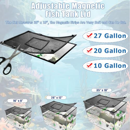 Magnetic Fish Tank Lid with Feeding Window, SEILETOO High Transparency Fish Tank Cover, Aquarium Lid Can be Cut to Any Size, Fish Anti Jumping Net
