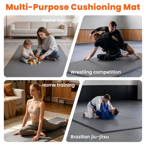 5'x10' Wrestling Mat, 1.2in Thick Roll-Up Jiu Jitsu Home Gym Mat | Waterproof Textured PVC Surface, Easy to Clean & Store, Lightweight & Portable, Ideal for Home Gym, Martial Arts & Stretching - color: Gray