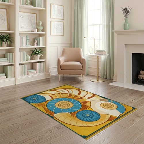 4'x6' Washable Abstract Seashell Accent Rug, Cream Non-Shedding Small Carpet Pet Friendly & Non-Slip for Playroom, Bedroom, Reading Nook | Ref:1952506 - color: Gold/Pattern 25, size: 4' x 6' (Rectangular)