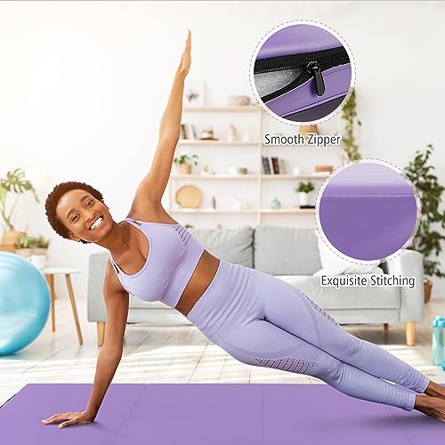 GYMAX Gymnastics Mat, 4 FT x 8 FT x 2 Inches Folding Exercise Mat w/Carry Handles & Sturdy Stitching Waterproof Cover, Tumbling Mat for Yoga Stretching Martial Arts Home Gym - color: Purple