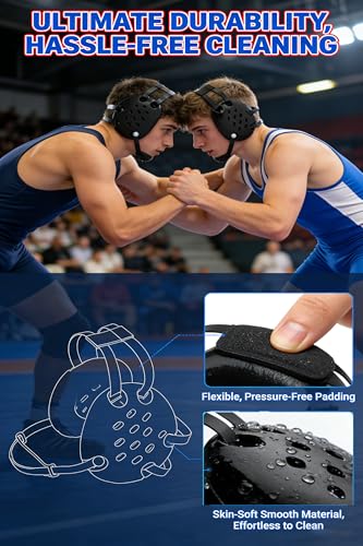 Wrestling Headgear Youth, Tornado & 11 Hols Soft Ear Guard Black | Adjustable Strap, Antimicrobial, Lightweight, Scratch Resistant, Ventilation, for MMA/Brazilian (Users Aged 10 and Above)