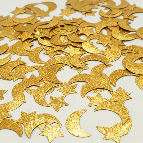CC wonderland zone Gold Glitter Star Moon Confetti, 200Pcs 1.2 Inch Double Sided Shiny Table Scatter for Ramadan Eid Wedding Baby Shower Birthday Party Decorations - color: Gold