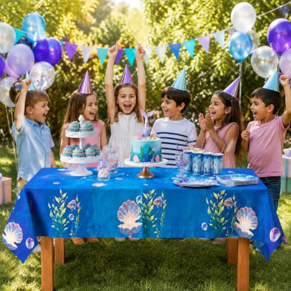 10x6.5 FT+9x4.5 FT Mermaid Backdrop Tablecover Set Under The Sea | Underwater Ocean Scene with Giant Shell Pearl,Party Decorations,Coral Fish Aquarium Background,Birthday,Baby Shower,Card - size: 10x6.5 FT+9x4.5 FT