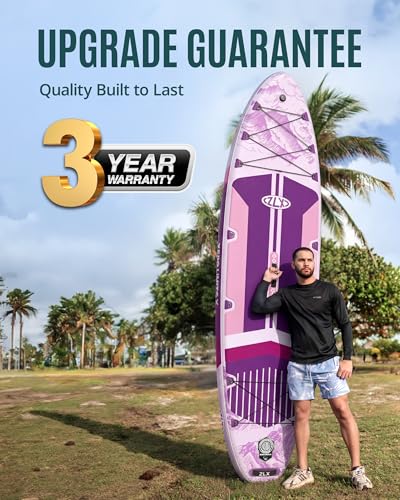 ZLX 11'6"x35" Ultra Wide Inflatable Stand Up Paddle Board | Stable Non-Slip Deck Pad, Unique Fin System, Premium SUP Accessories & Backpack - Upgraded Pump for Adults, All Skill Levels - color: Light Purple
