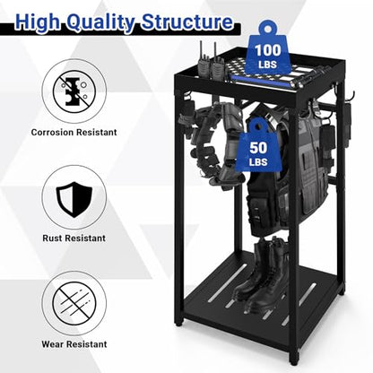 Neoaider Police Gear Rack, Police Hanger with Hooks | Tactical Duty Gear Rack Decor with Thin Blue Line Flag, Black Body Armor Stand for Police Gift - size: Police Gear Stand
