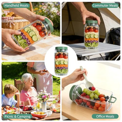 Leak-Proof 35oz Salad Jar, Leak-Proof Dressing Cup With Lid, Reusable BPA-Free Side-Opening Food Storage Container, For Office, Travel and Picnic,1 Ps (Green)