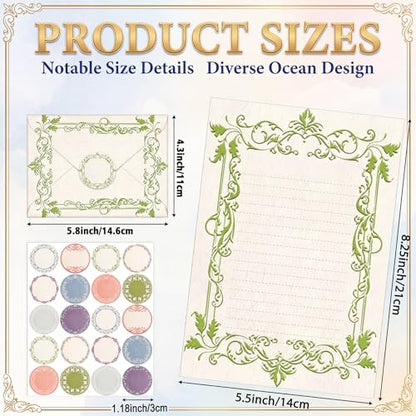 TaoBary 160 Pcs Stationery Paper Set 50 Double Sided Stationery Papers with 50 Matching Envelopes and 60 Round Dot Sticker, 10 design(vintage Lace Frame, 5.5 x 8.25 Inch) - size: 8.25 x 5.5 Inch, style: Vintage Lace Frame