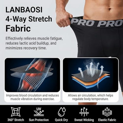 LANBAOSI Mens Compression Shorts with Phone Pocket Running Gym Yoga Athletic Tights Baselayer Summer Cool Dry Underwear Pack - color: Camo Green, size: Large