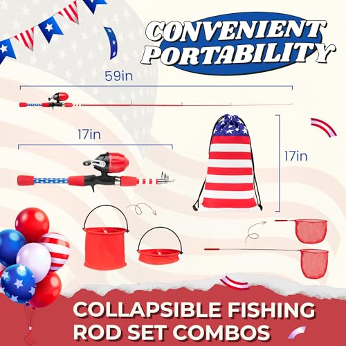 Kids Fishing Pole, Portable Telescopic Kids Fishing Poles for Boys Girls Youth, Fishing Rod and Reel Combo - color: Flag red