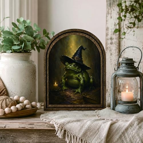 Witch Frog Halloween Arched Table Sign - color: Snowy Evergreen Tree