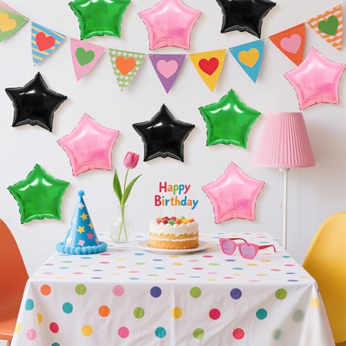 Pink Green Black Star Foil Balloons,12Pcs 18Inch Star Shaped Balloons - color: Black Green Pink