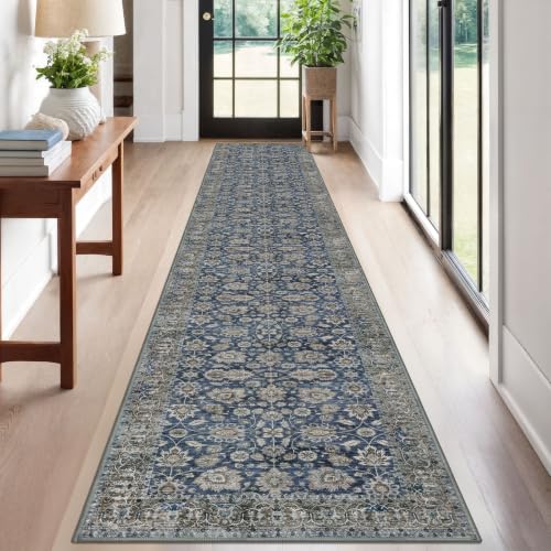 KOZYFLY Vintage Runners for Hallways 2x12 Washable Rug Runner Blue - color: Blue, size: 2' x 12' (Runner)