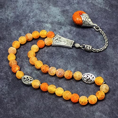 -Gentle Men Collection- Prayer Beads-Worry Beads-Tesbih-Tasbih-Tasbeeh-Misbaha-Masbaha-Subha-Sebha-Rosary (Natural Weathered Dark Orange Agate -8 mm 33 Beads-) - color: Natural Weathered Dark Orange Agate -8 mm 33 beads-