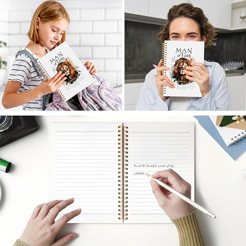Lion Christian Notebook, 1 Timothy 6:11 Bible Journal, Faith Journal for Men Women, Church Notes Notebook, Man of Faith Religious Scripture Spiral Notebook, 5.5x8.3 - color: Floral Christian 16