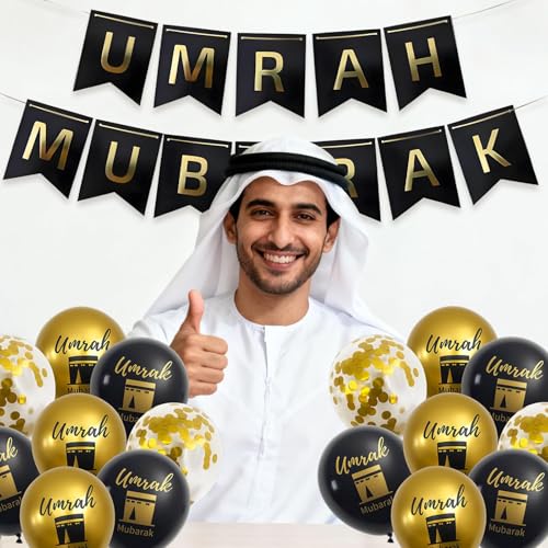 19 Pcs Umrah Mubarak Decorations, Ramadan Decorations for Home, Ramadan Mubarak Banner Suitable for Home and Party Decoration
