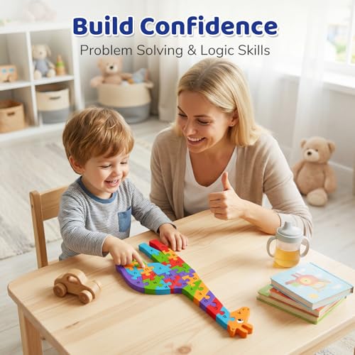 LovesTown Puzzle for Kids, Wooden, 3D Giraffe Shape - size: Medium, style: Giraffe