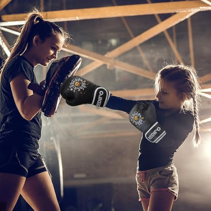 Kids Boxing Gloves, Youth Boxing Training Gloves for Kids 3-9 Year Boys and Girls, 4&6OZ Fighting Gloves, Punching Bag Kickboxing Thai Mitts MMA Training Sparring Gloves - color: Black, size: 4OZ