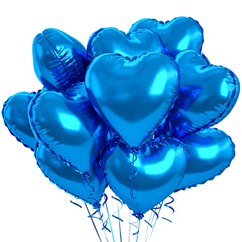Blue Heart Balloons, 10PCS Metallic Foil for Boy Baby Shower Birthday Party - color: Glossy-blue