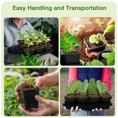 50Pcs 3.5inch Square Nursery Pots with 5Pcs Seed Starting Trays, Seed Starter Tray Kit, Seeds Starting Germination, Seeding Pots with Drain Holes, Small Plant Nursery Propagation - size: 3.5Inch