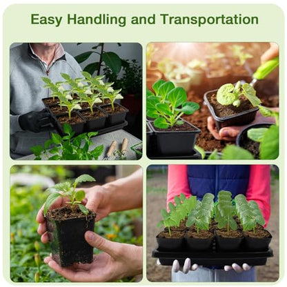 50Pcs 3.5inch Square Nursery Pots with 5Pcs Seed Starting Trays, Seed Starter Tray Kit, Seeds Starting Germination, Seeding Pots with Drain Holes, Small Plant Nursery Propagation - size: 3.5Inch