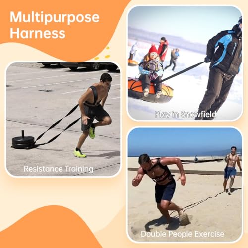 Resistance Drag Harness with Shoulder Padding and Pulling Belt, Football Running Trainer, Speed Sled Workout Kit, Tire Pull Equipment for Athletes