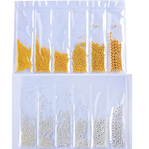 Nail Art Metal Beads 3D Steel Balls Studs Nail Beads Gold & Silver Mixed Size Caviar Beads for DIY Crafts Decoration 6 Size - color: 6 Grids Gold &Silver Metal Beads