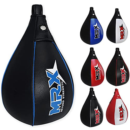 MRX Speed Punching Bags Genuine Leather MMA Training Speed Bag Muay Thai SpeedKills Punching, Dodge Striking Bag for Workout Pro Boxing Bag for Home Gym Kids, Men, Women - color: Full Black Blue