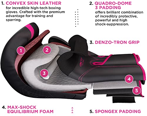 RDX Kids Boxing Pads and Gloves Set, Maya Hide Leather Kara Junior Hook and Jab Curved Focus Mitts Punching Gloves for MMA - color: PINK
