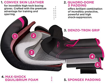 RDX Kids Boxing Pads and Gloves Set, Maya Hide Leather Kara Junior Hook and Jab Curved Focus Mitts Punching Gloves for MMA - color: PINK