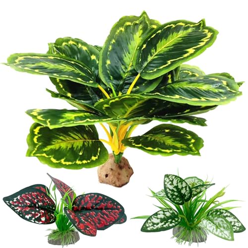Moonorange Reptile Artificial Plants, Terrarium Plants Decorations Supplies, Aquarium Fish Tank Plant, Amphibian Habitat Hideout Tank Accessories(L Set-3pcs/C) - color: L Set-c