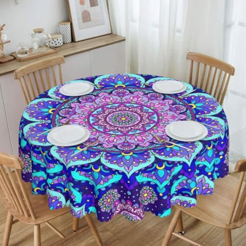 Mandala Tablecloth Round, Boho Ceramic Blue Tiles Geometric Abstract Floral Farmhouse Water Resisitant Wipeable Table Cover for Dining Kitchen Living Room Home Party Holiday Decor 36 inch Round - color: Tc-ceramic02, size: 36" (Round)