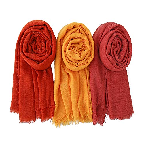 EVQ Soft Cotton Hemp Scarf Wrap Long Hijab Scarves for Women - color: Gold+rust Red+blood Red