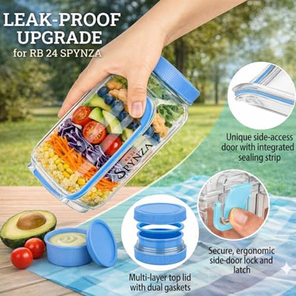 Salad jar with side opening , storage container with Dressing Cup – Leakproof Portable Salad Container with Dressing Cup & Lid, Lid-to-Bowl Design for Office, Gym, Travel, Picnic - Powder Blue - color: Powder Blue