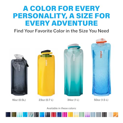 Vapur Collapsible Water Bottle with Carabiner - 34oz (1L), Malibu Teal - Flexible & Lightweight Water Bottle for Travel, Concert, Hiking, and Outdoor Adventures - BPA-Free, Dishwasher-Safe, Freezable - color: Malibu Teal