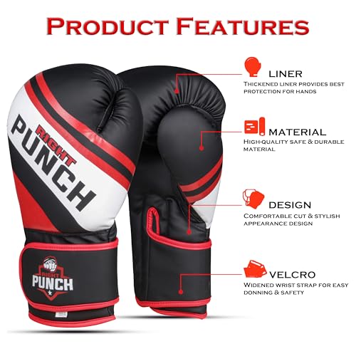 Boxing Gloves for Men & Women – Faux Leather Muay Thai, Kickboxing, MMA & Sparring Gloves – Training Heavy Bag Gloves with Secure Wrist Strap & Thumb Lock – 2 4 6 8 10 12 14 16oz - color: RED/BLACK, size: 10 OZ