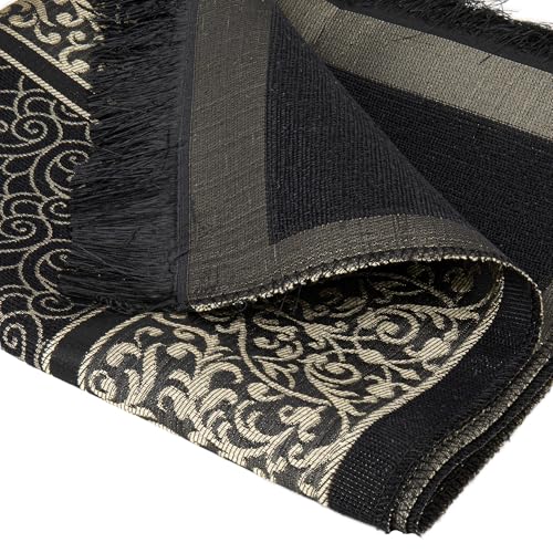 Modefa Islamic Prayer Mat Muslim Gifts - Thin Travel Muslim Prayer Rug in Taffeta Gift Bag with Tasbih Beads Prayer Matt Islam - Chenille Turkish Praying Carpet - Ramadan Gifts (Black) - color: Black