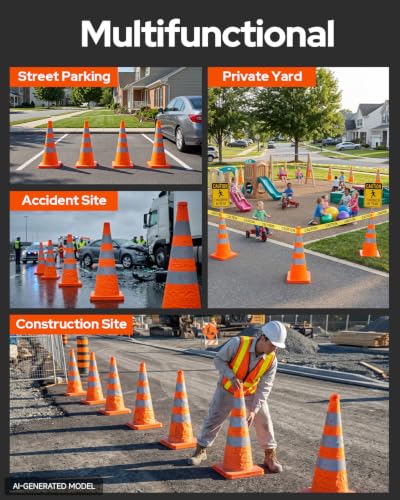 2 Pack 36 Inch Collapsible Traffic Safety Cones, Orange Pop Up Cones with Reflective Collar, Multi Purpose Road Cones for Road Safety, Parking Lot, Driving and Sport Training - size: 36 Inch