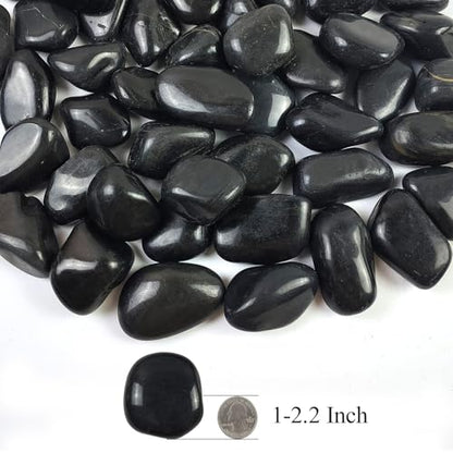1-2.2 Inch High Decorative Black River Rocks, 5LB Polished Stones, Pebbles for Landscaping, Fish Tank, Garden, Vase Filling Pebbles, Outdoor Decorative River Rocks - size: 5LB, style: Black