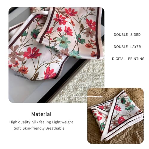 Silk Feeling Head Scarf Fashion Satin Hair Scarf Square Long Scarves for Women Gifts - color: 02 Pink Daisy Flower 5.12 X 59 Inch