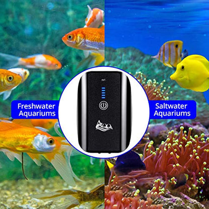 AQQA Aquarium Air Pump Battery Rechargeable Fish Air Pumps | 5W, Portable Bubbles Oxygen Pump Aquarium Aerator Fresh & Saltwater Aquariums Air Pumps with Air Stone, Tubes, USB Cable - size: 5W for 1-160Gal tank